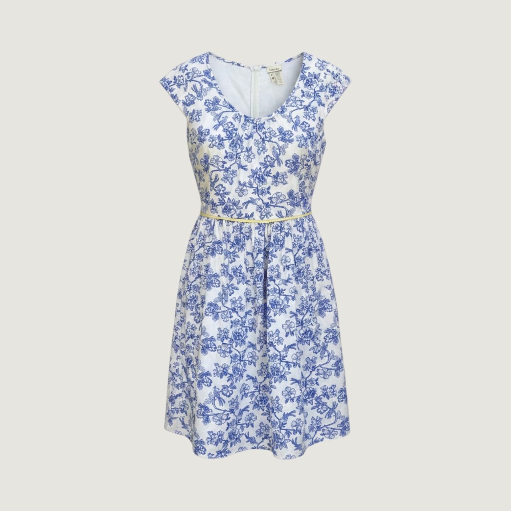 Matilda Jane Womens Blue White Floral Toile Linen Blend Dress Size 8 AD17409